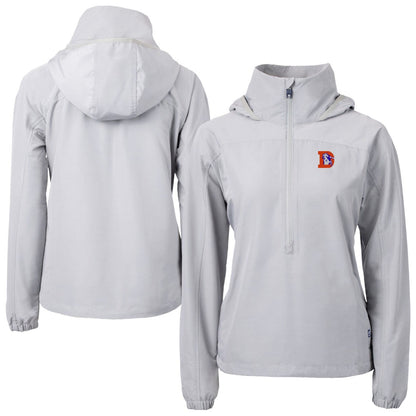 Denver Broncos Cutter & Buck Women's Charter Eco Recycled Half-Zip Hooded Anorak Jacket - Gray cheap