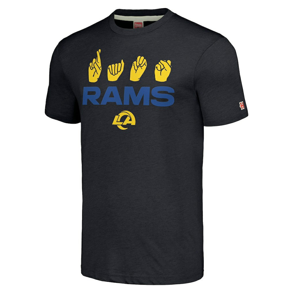 Los Angeles Rams Homage Unisex The NFL ASL Collection by Love Sign American Sign Language T-Shirt - Charcoal sale