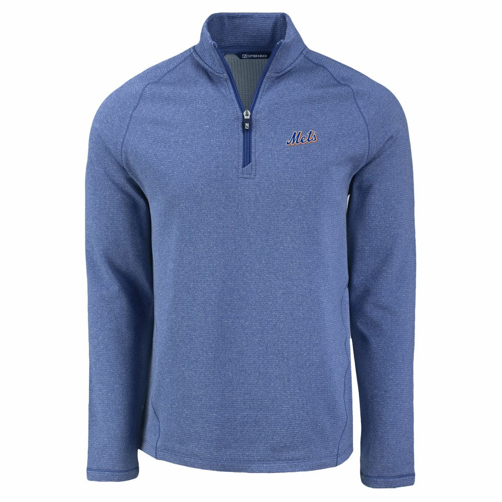 New York Mets Cutter & Buck Peshastin Eco Fleece Recycled Raglan Quarter-Zip Top - Heather Blue