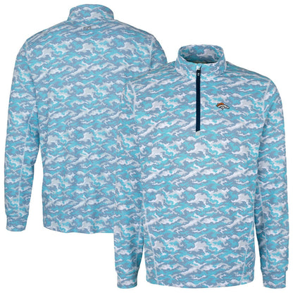 Denver Broncos Cutter & Buck Traverse Camo Print Stretch Quarter-Zip Pullover Top - Blue online