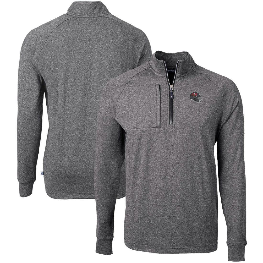 Tampa Bay Buccaneers Cutter & Buck Big & Tall Adapt Eco Raglan Quarter-Zip Jacket - Heather Black discount