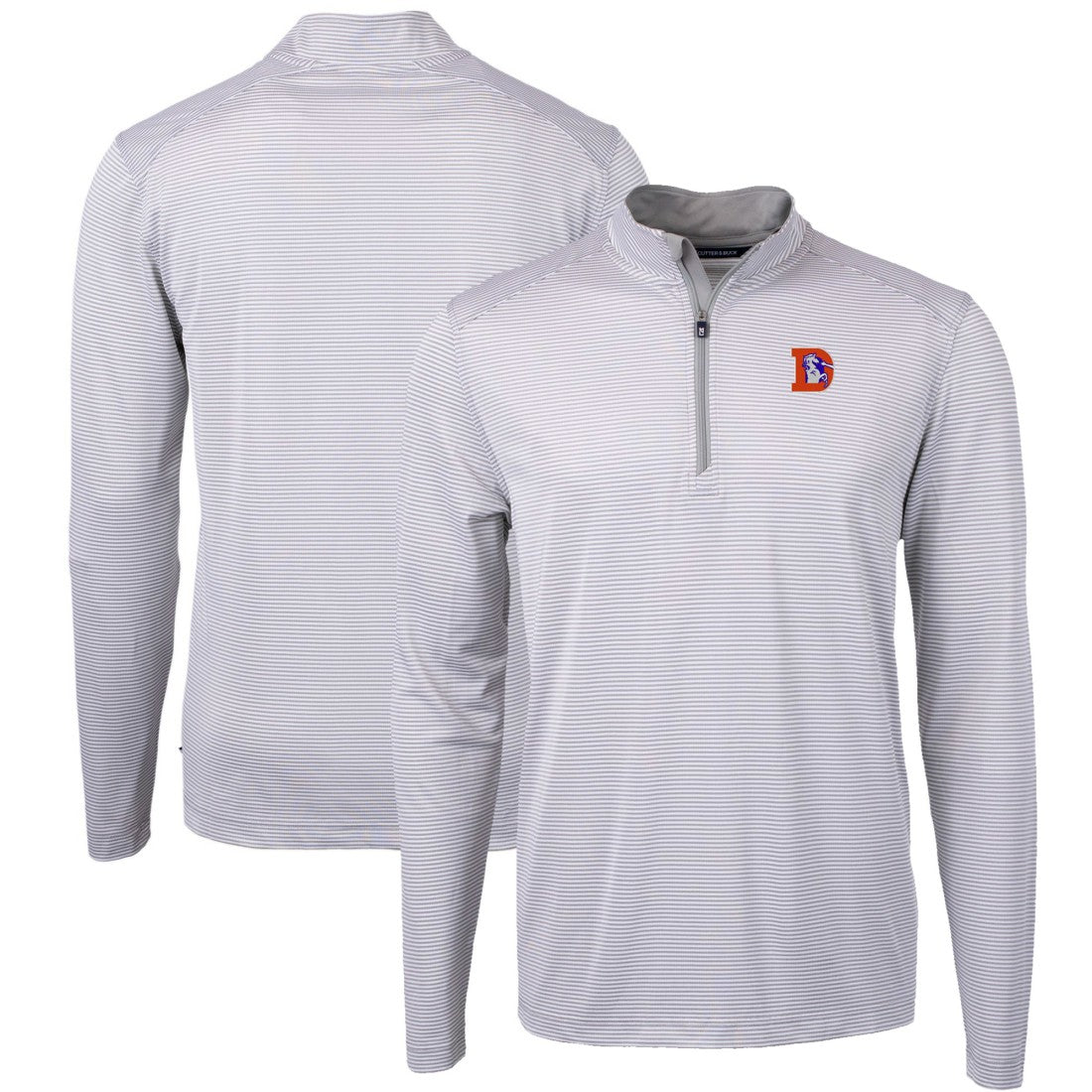 Denver Broncos Cutter & Buck Big & Tall Virtue Eco Pique Micro Stripe Tri-Blend Quarter-Zip Jacket - Gray sale