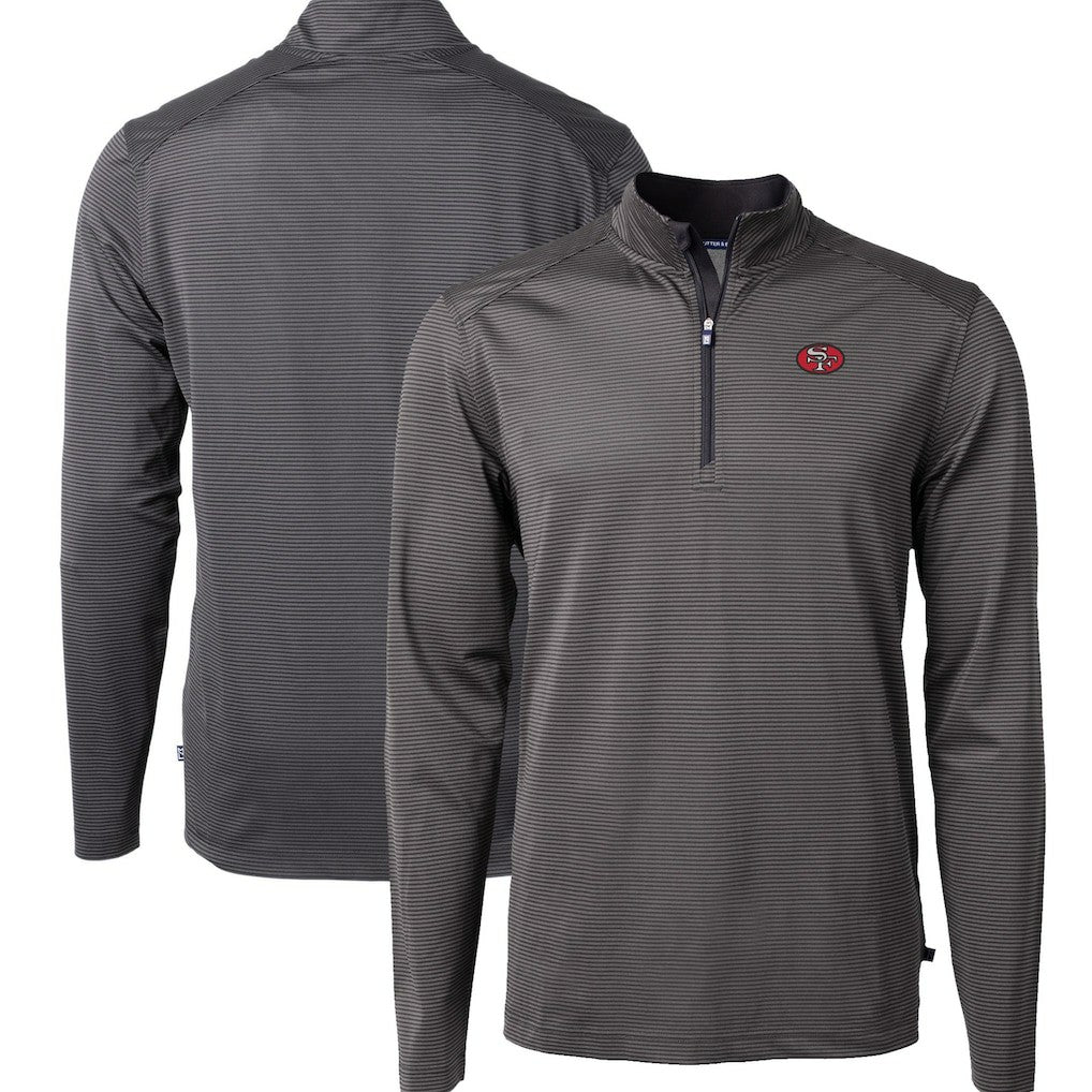 San Francisco 49ers Cutter & Buck Big & Tall Virtue Eco Pique Micro Stripe Tri-Blend Quarter-Zip Jacket - Black for sale