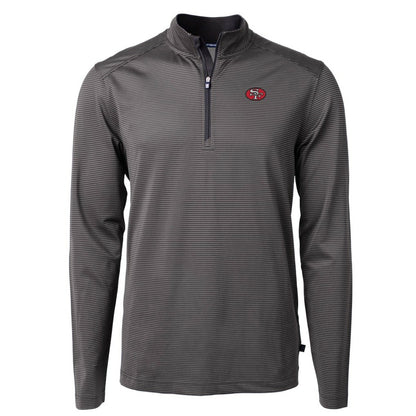 San Francisco 49ers Cutter & Buck Big & Tall Virtue Eco Pique Micro Stripe Tri-Blend Quarter-Zip Jacket - Black for sale