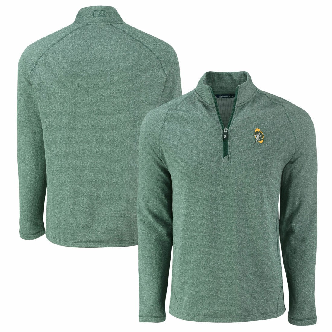 Green Bay Packers Cutter & Buck Peshastin Eco Fleece Tri-Blend Raglan Recycled Quarter-Zip Jacket - Heather Green on sale