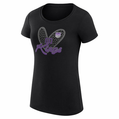 Sacramento Kings G-III 4Her by Carl Banks Women's Super-Slim Fit Lightweight Leopard Heart T-Shirt - Black for sale