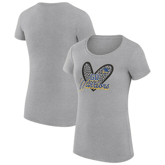 Golden State Warriors G-III 4Her by Carl Banks Women's Super-Slim Fit Lightweight Leopard Heart T-Shirt sale - Heather Gray for sale
