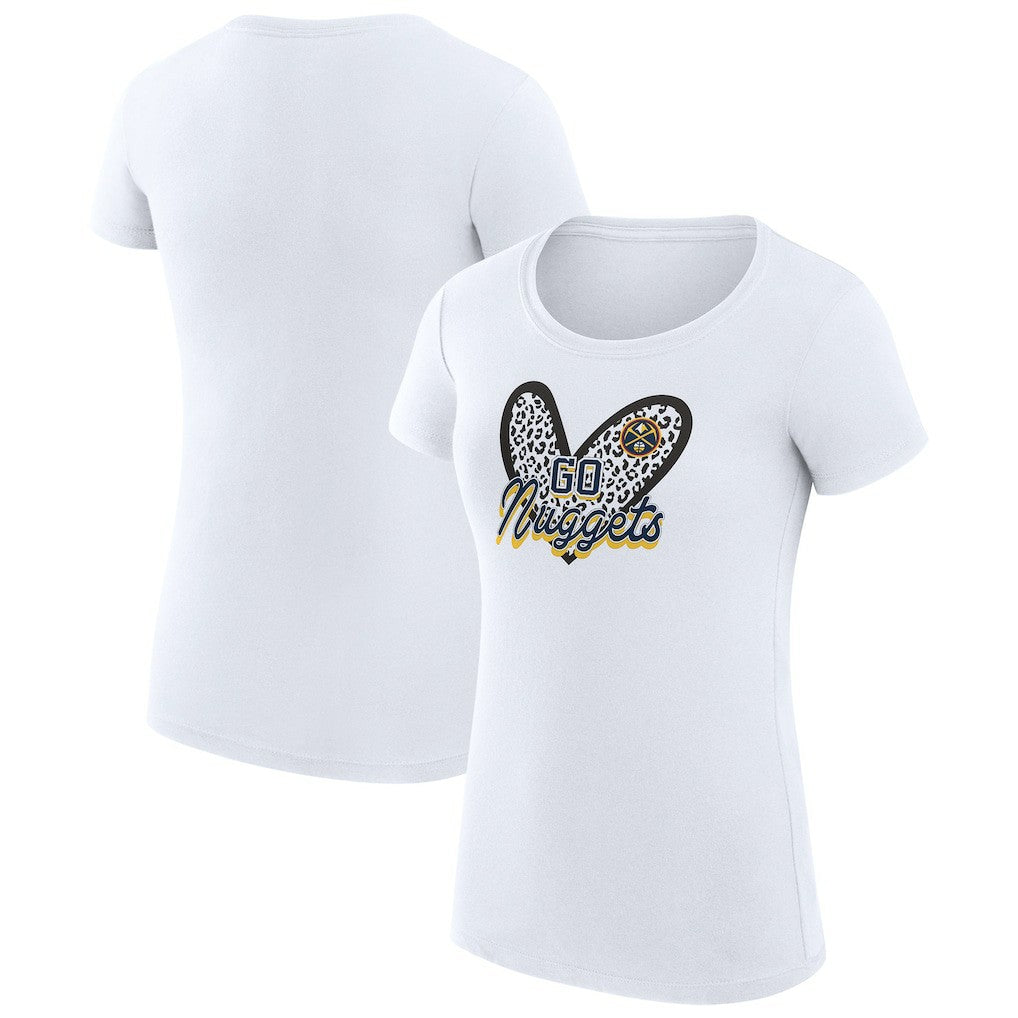 Denver Nuggets G-III 4Her by Carl Banks Women's Super-Slim Fit Lightweight Leopard Heart T-Shirt sale - White discount