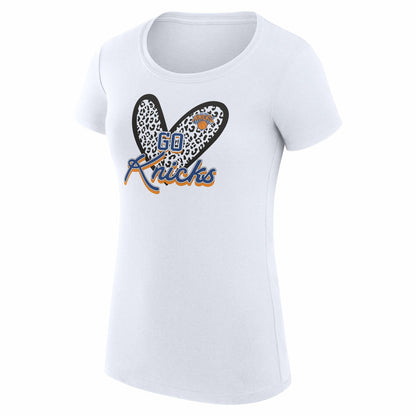 New York Knicks G-III 4Her by Carl Banks Women's Super-Slim Fit Lightweight Leopard Heart T-Shirt - White on sale