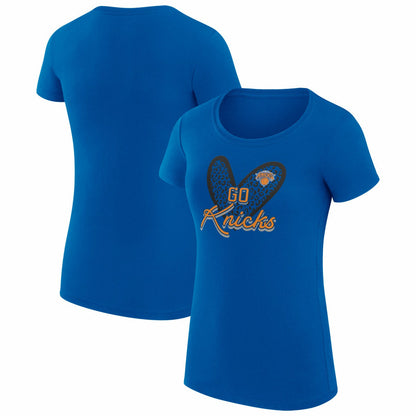 New York Knicks G-III 4Her by Carl Banks Women's Super-Slim Fit Lightweight Leopard Heart T-Shirt - Blue shop