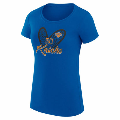 New York Knicks G-III 4Her by Carl Banks Women's Super-Slim Fit Lightweight Leopard Heart T-Shirt - Blue shop