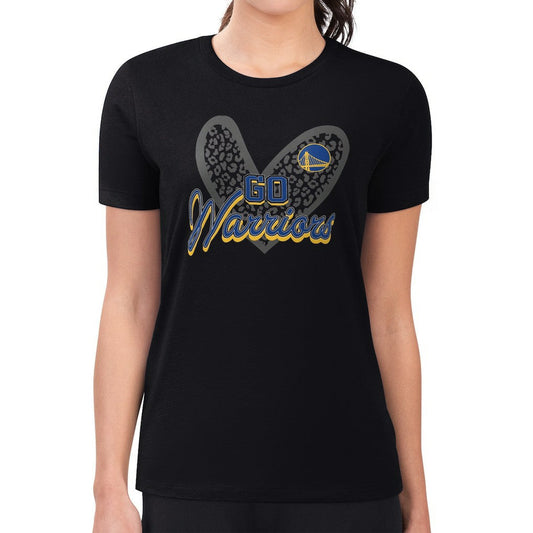 Golden State Warriors G-III 4Her by Carl Banks Women's Super-Slim Fit Lightweight Leopard Heart T-Shirt sale - Black on sale