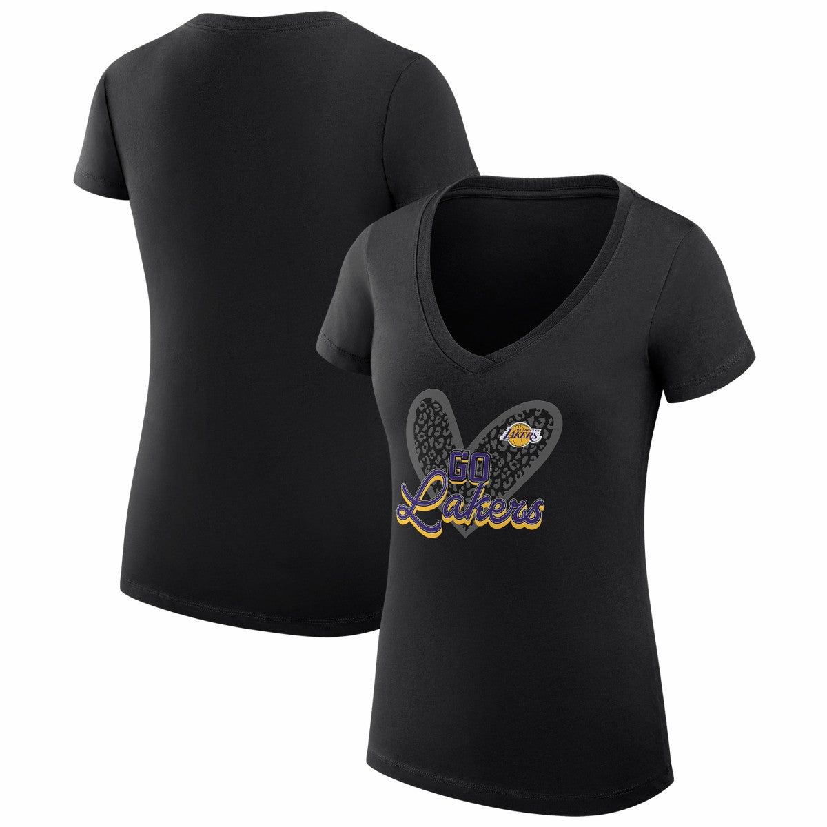 Los Angeles Lakers G-III 4Her by Carl Banks Women's Super-Slim Fit Lightweight Leopard Heart V-Neck T-Shirt - Black sale