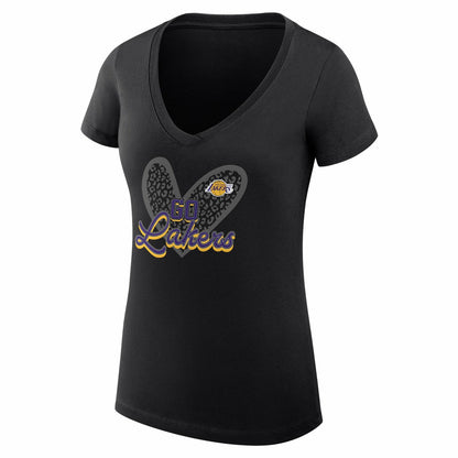 Los Angeles Lakers G-III 4Her by Carl Banks Women's Super-Slim Fit Lightweight Leopard Heart V-Neck T-Shirt - Black sale