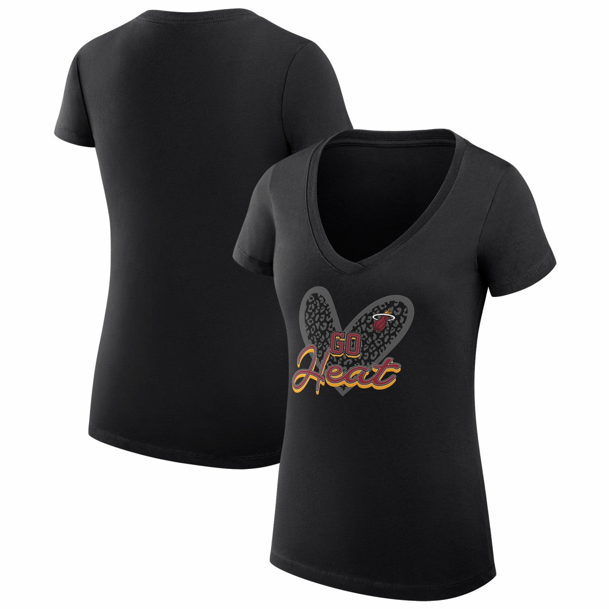 Miami Heat G-III 4Her by Carl Banks Women's Super-Slim Fit Lightweight Leopard Heart V-Neck T-Shirt - Black on sale