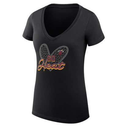 Miami Heat G-III 4Her by Carl Banks Women's Super-Slim Fit Lightweight Leopard Heart V-Neck T-Shirt - Black on sale