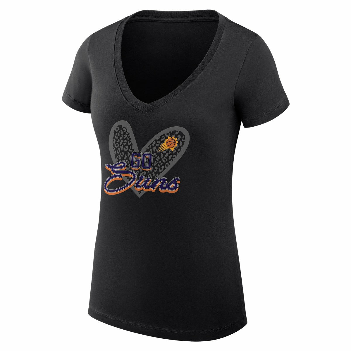 Phoenix Suns G-III 4Her by Carl Banks Women's Super-Slim Fit Lightweight Leopard Heart V-Neck T-Shirt - Black for sale