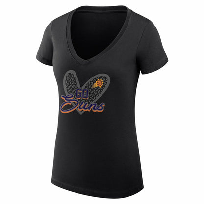 Phoenix Suns G-III 4Her by Carl Banks Women's Super-Slim Fit Lightweight Leopard Heart V-Neck T-Shirt - Black for sale