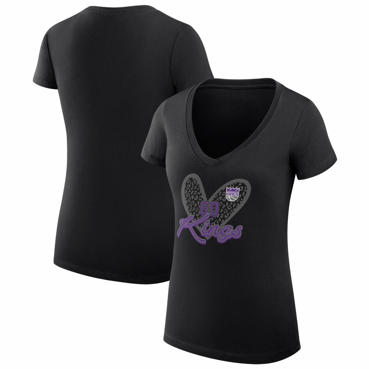 Sacramento Kings G-III 4Her by Carl Banks Women's Super-Slim Fit Lightweight Leopard Heart V-Neck T-Shirt - Black online