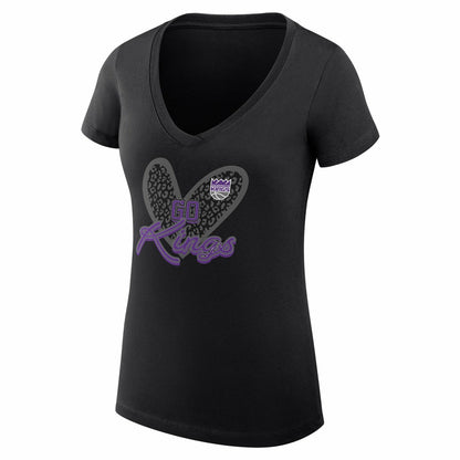 Sacramento Kings G-III 4Her by Carl Banks Women's Super-Slim Fit Lightweight Leopard Heart V-Neck T-Shirt - Black online