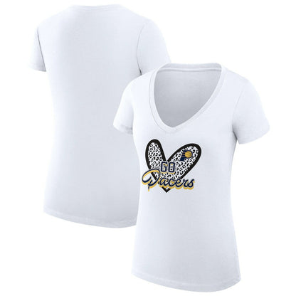 Indiana Pacers G-III 4Her by Carl Banks Women's Super-Slim Fit Lightweight Leopard Heart V-Neck T-Shirt - White sale