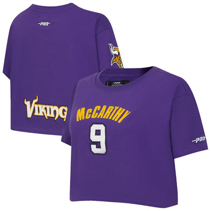 J.J. McCarthy Minnesota Vikings Pro Standard Women's Player Name & Number Cropped Boxy T-Shirt - Purple outlet