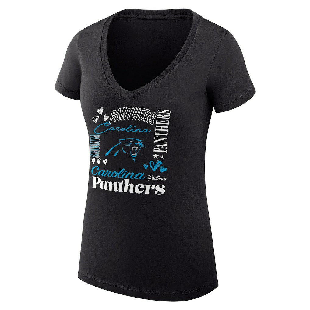 Carolina Panthers G-III 4Her by Carl Banks Women's Super-Slim Fit Lightweight Collage Team V-Neck T-Shirt - Black for sale