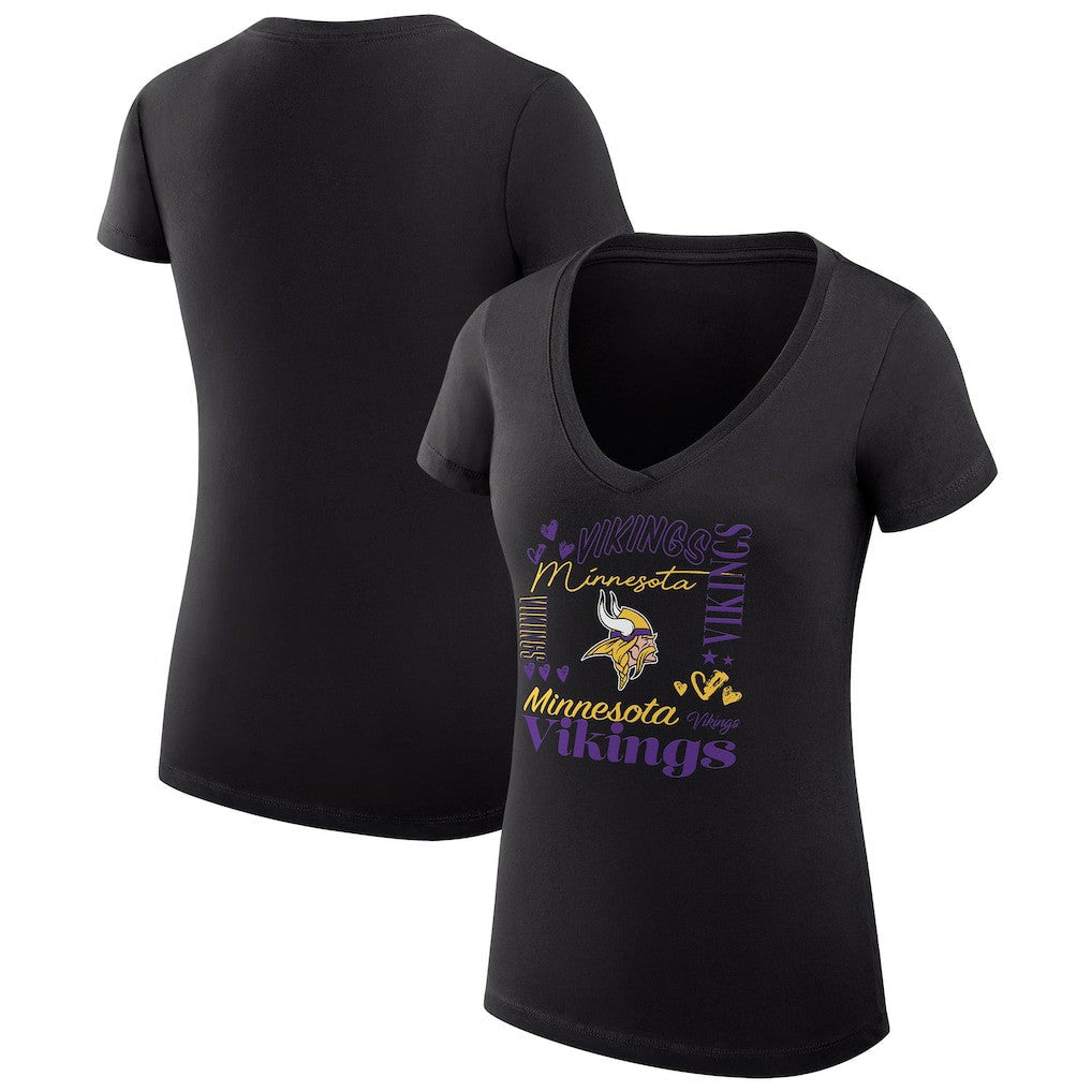 Minnesota Vikings G-III 4Her by Carl Banks Women's Super-Slim Fit Lightweight Collage Team V-Neck T-Shirt - Black on sale
