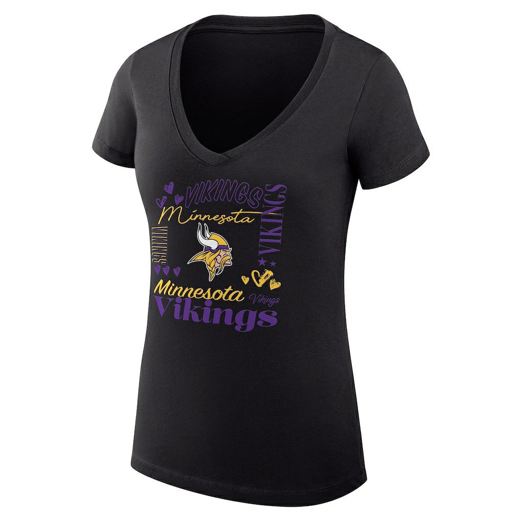 Minnesota Vikings G-III 4Her by Carl Banks Women's Super-Slim Fit Lightweight Collage Team V-Neck T-Shirt - Black on sale