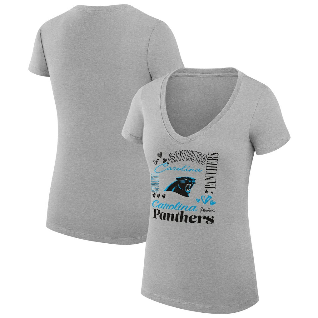 Carolina Panthers G-III 4Her by Carl Banks Women's Super-Slim Fit Lightweight Collage Team V-Neck T-Shirt - Heather Gray cheap
