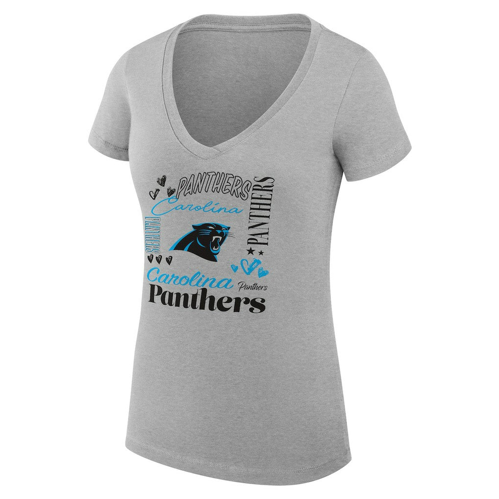 Carolina Panthers G-III 4Her by Carl Banks Women's Super-Slim Fit Lightweight Collage Team V-Neck T-Shirt - Heather Gray cheap