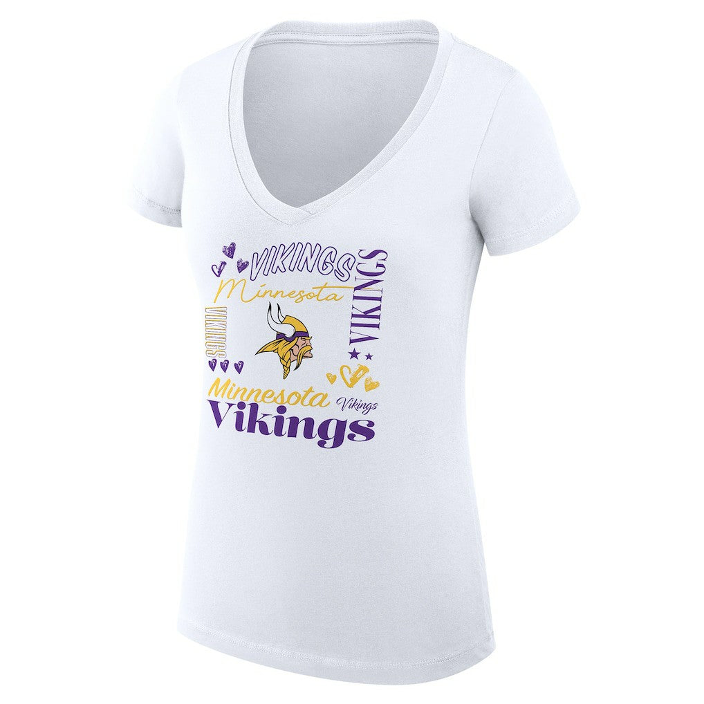 Minnesota Vikings G-III 4Her by Carl Banks Women's Super-Slim Fit Lightweight Collage Team V-Neck T-Shirt - White online