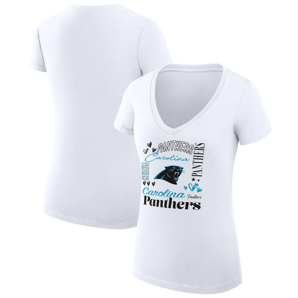Carolina Panthers G-III 4Her by Carl Banks Women's Super-Slim Fit Lightweight Collage Team V-Neck T-Shirt - White outlet