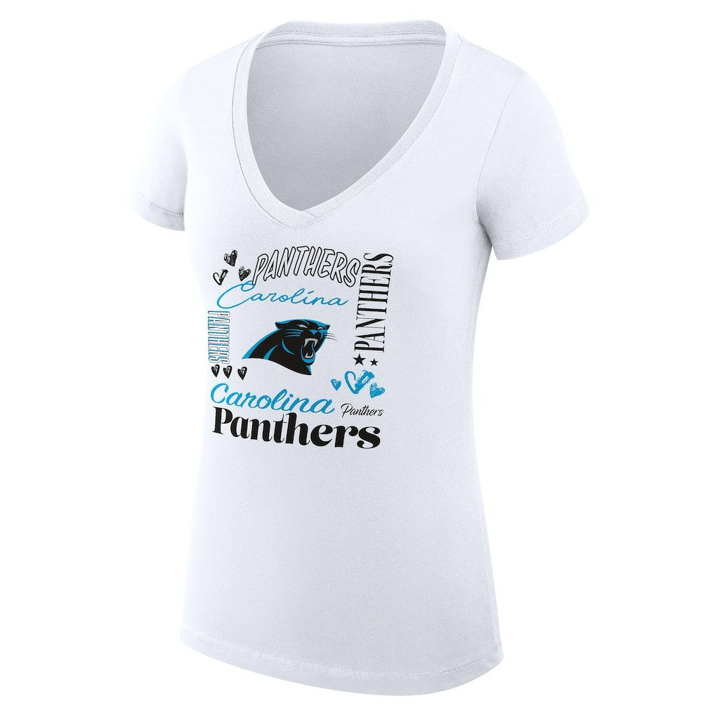 Carolina Panthers G-III 4Her by Carl Banks Women's Super-Slim Fit Lightweight Collage Team V-Neck T-Shirt - White outlet