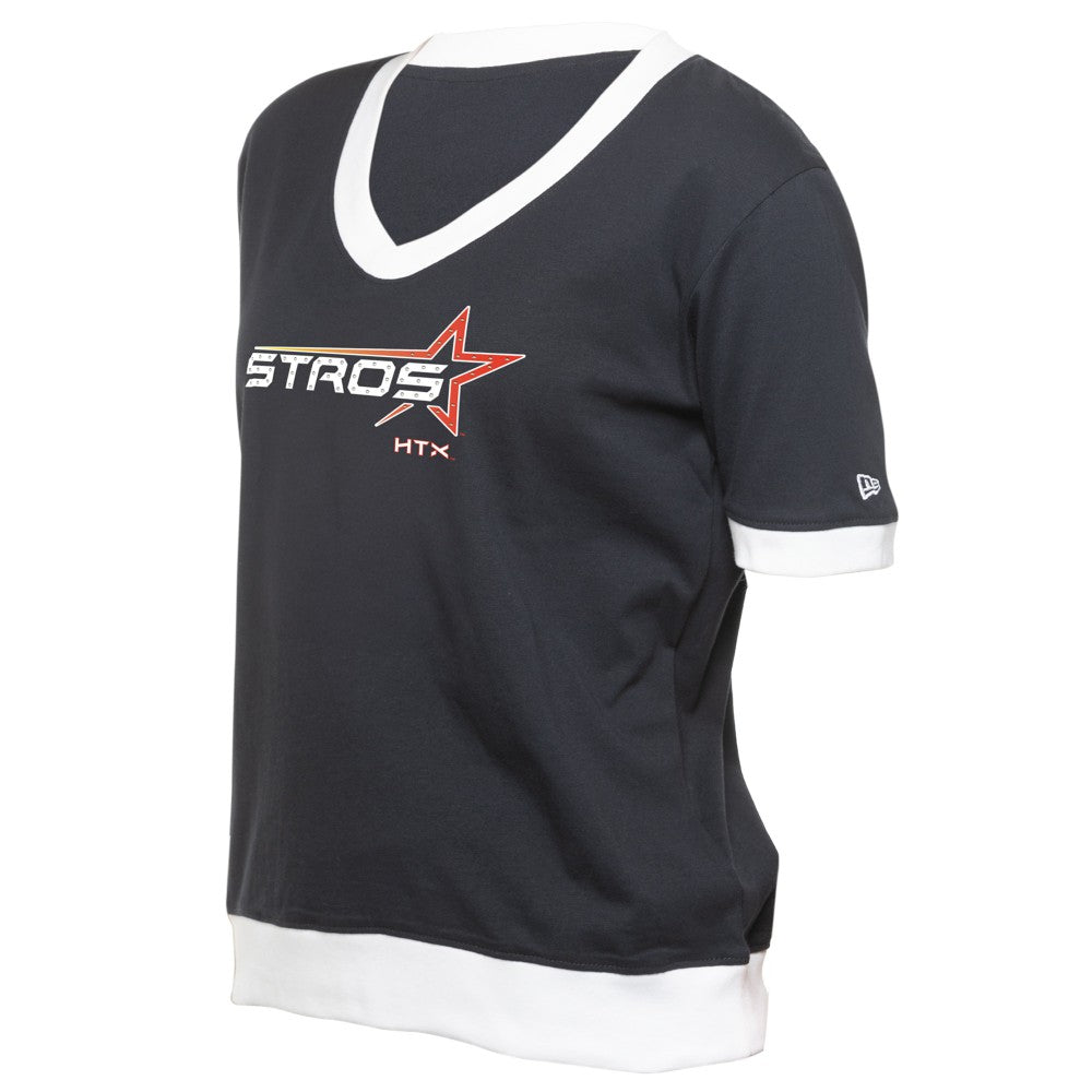 Houston Astros Women's 2025 City Connect Rhinestone V-Neck T-Shirt - Navy | New Era
