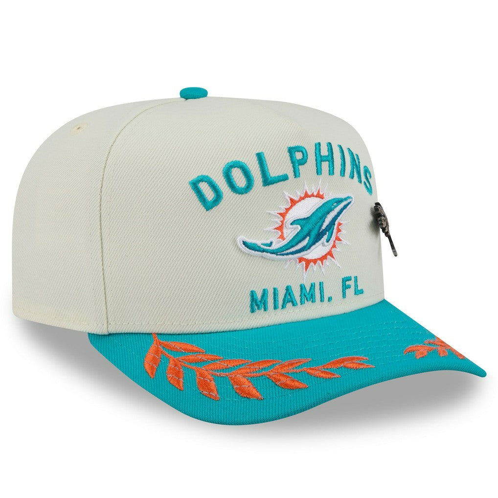 Miami Dolphins New Era 2025 NFL Draft A-Frame 59FIFTY Fitted Hat - Cream/Aqua online