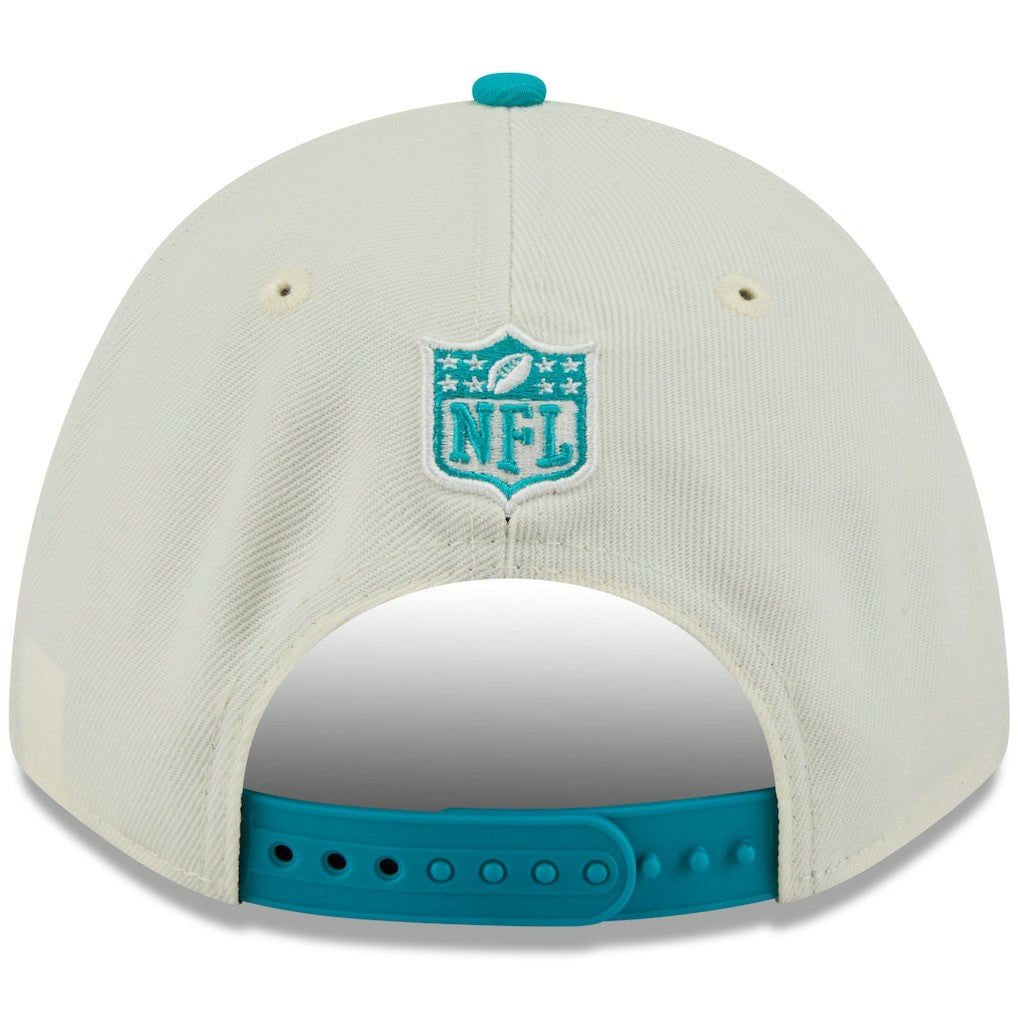 Miami Dolphins New Era 2025 NFL Draft 9FORTY A-Frame M-Crown Adjustable Hat - Cream/Aqua cheap