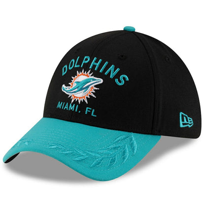 Miami Dolphins New Era 2025 NFL Draft 39THIRTY Flex Hat - Black/Aqua cheap