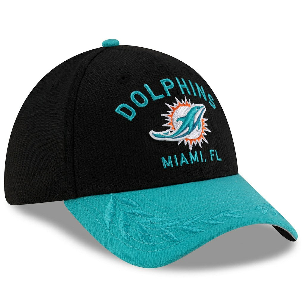 Miami Dolphins New Era 2025 NFL Draft 39THIRTY Flex Hat - Black/Aqua cheap