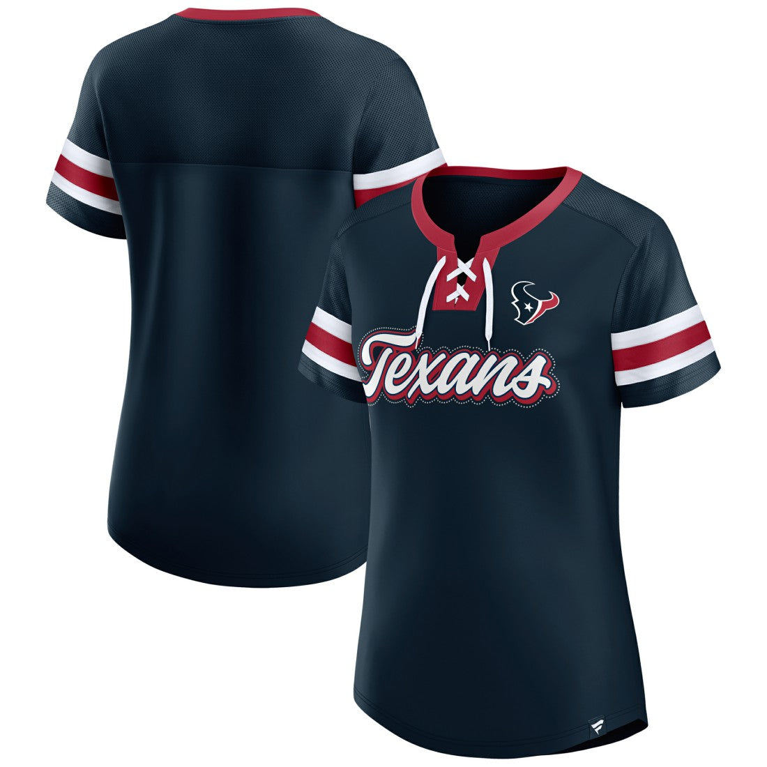 Houston Texans Women's Iconic Bling Athena Lace-Up V-Neck T-Shirt - Navy on sale