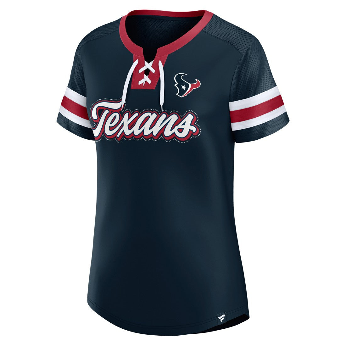 Houston Texans Women's Iconic Bling Athena Lace-Up V-Neck T-Shirt - Navy on sale
