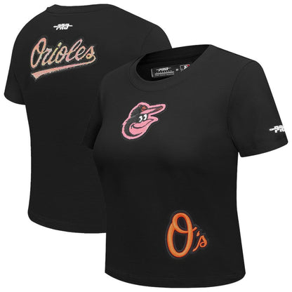 Baltimore Orioles Pro Standard Women's Game Day Classics Baby Doll Cropped T-Shirt - Black