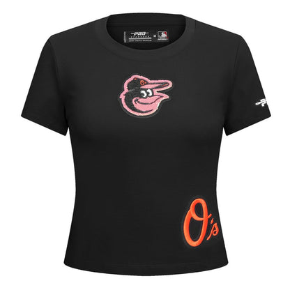 Baltimore Orioles Pro Standard Women's Game Day Classics Baby Doll Cropped T-Shirt - Black