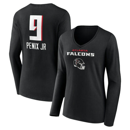 Michael Penix Jr. Atlanta Falcons Women's Name & Number Team Wordmark Long Sleeve V-Neck T-Shirt - Black sale
