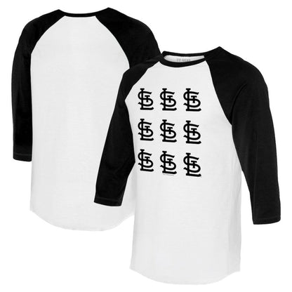 St. Louis Cardinals Tiny Turnip Women's Logo Grid 3/4 Sleeve Raglan T-Shirt - White/Black