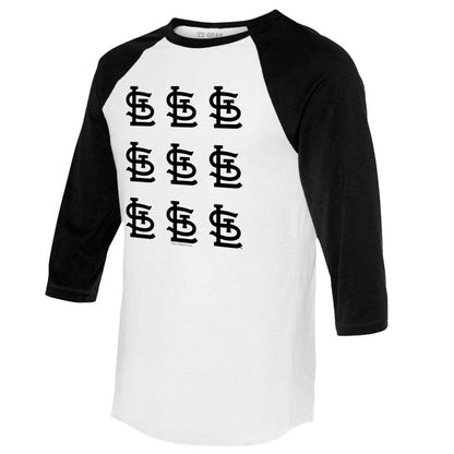St. Louis Cardinals Tiny Turnip Women's Logo Grid 3/4 Sleeve Raglan T-Shirt - White/Black