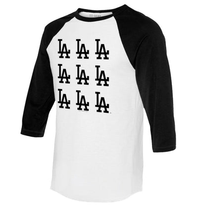 Los Angeles Dodgers Tiny Turnip Women's Logo Grid 3/4 Sleeve Raglan T-Shirt - White/Black