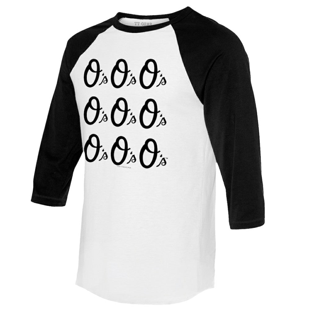 Baltimore Orioles Tiny Turnip Women's Logo Grid 3/4 Sleeve Raglan T-Shirt - White/Black