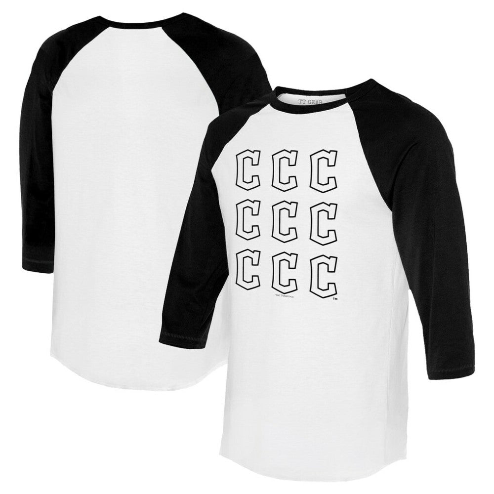 Cleveland Guardians Tiny Turnip Women's Logo Grid 3/4 Sleeve Raglan T-Shirt - White/Black