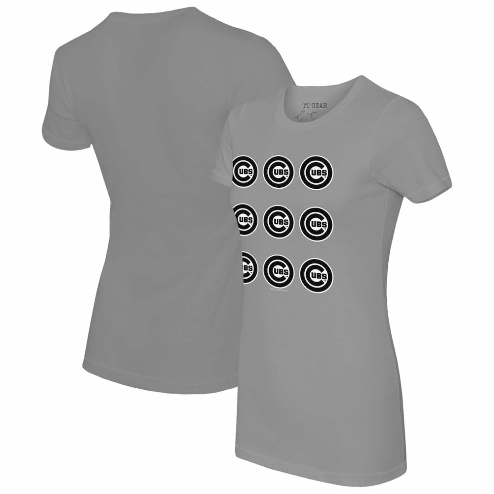 Chicago Cubs Tiny Turnip Women's Logo Grid  T-Shirt - Gray